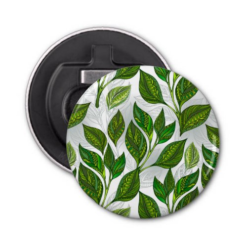 Seamless Pattern with Green Tea Leaves Bottle Opener