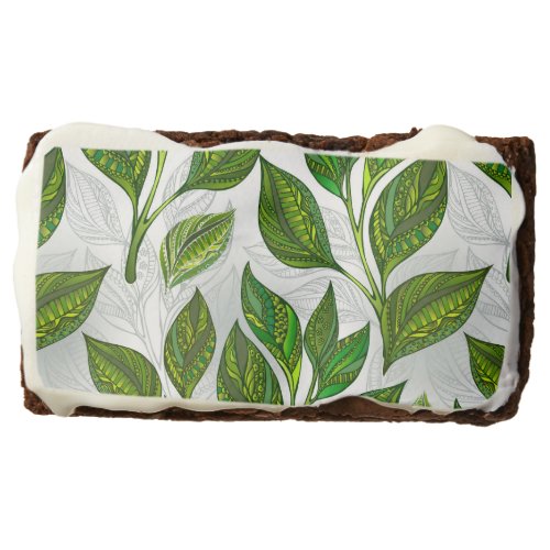 Seamless Pattern with Green Tea Leaves Brownie