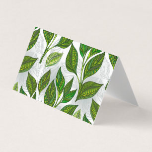 Seamless Pattern with Green Tea Leaves Business Card