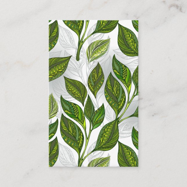 Seamless Pattern with Green Tea Leaves Business Card (Front)