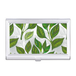 Seamless Pattern with Green Tea Leaves Business Card Case