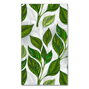 Seamless Pattern with Green Tea Leaves Business Card Magnet