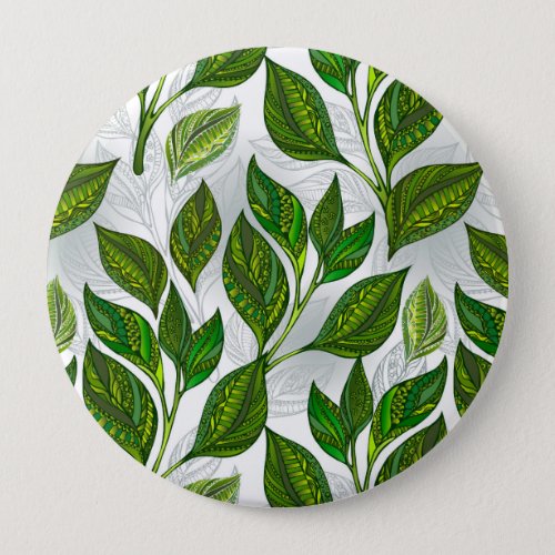 Seamless Pattern with Green Tea Leaves Button