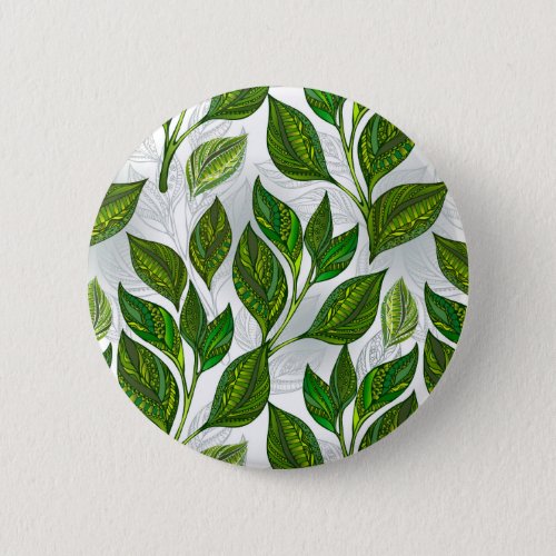 Seamless Pattern with Green Tea Leaves Button