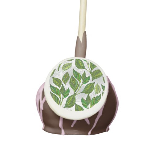 Seamless Pattern with Green Tea Leaves Cake Pops
