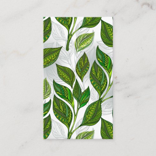 Seamless Pattern with Green Tea Leaves Calling Card