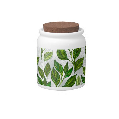 Seamless Pattern with Green Tea Leaves Candy Jar