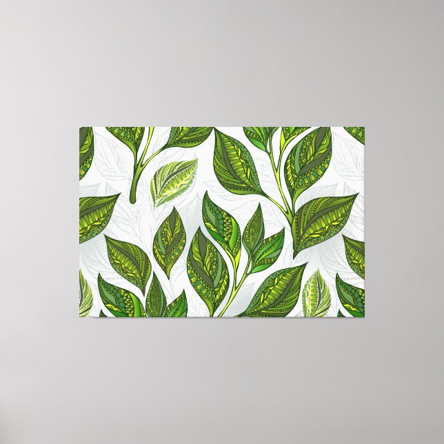 Seamless Pattern with Green Tea Leaves Canvas Print (Front)