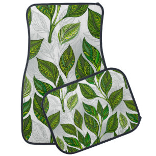 Seamless Pattern with Green Tea Leaves Car Floor Mat