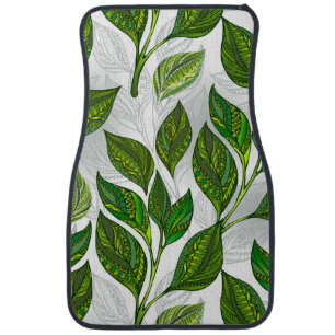 Seamless Pattern with Green Tea Leaves Car Floor Mat