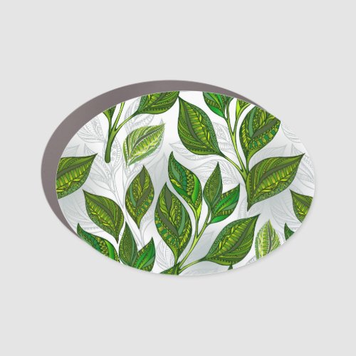 Seamless Pattern with Green Tea Leaves Car Magnet