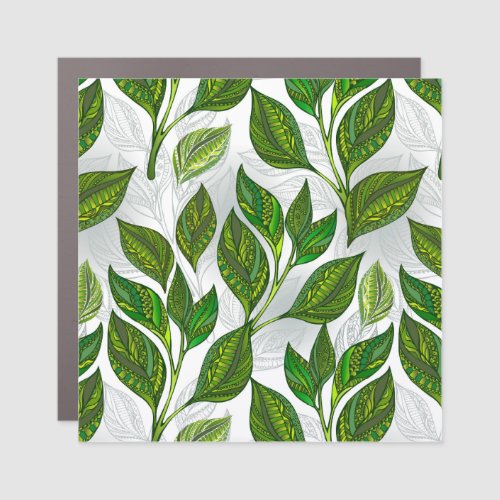 Seamless Pattern with Green Tea Leaves Car Magnet