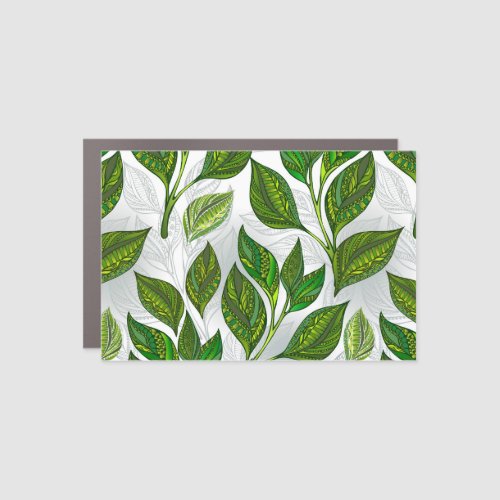 Seamless Pattern with Green Tea Leaves Car Magnet