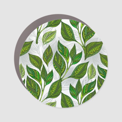 Seamless Pattern with Green Tea Leaves Car Magnet