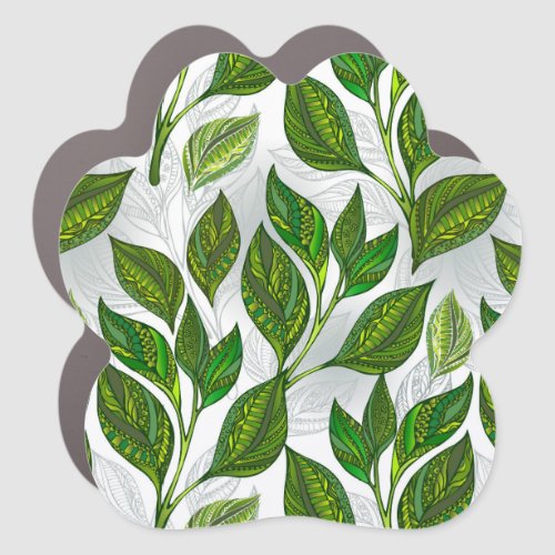 Seamless Pattern with Green Tea Leaves Car Magnet