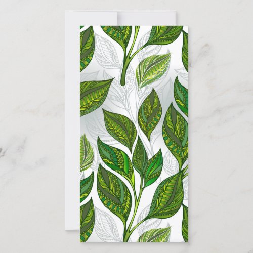 Seamless Pattern with Green Tea Leaves Card