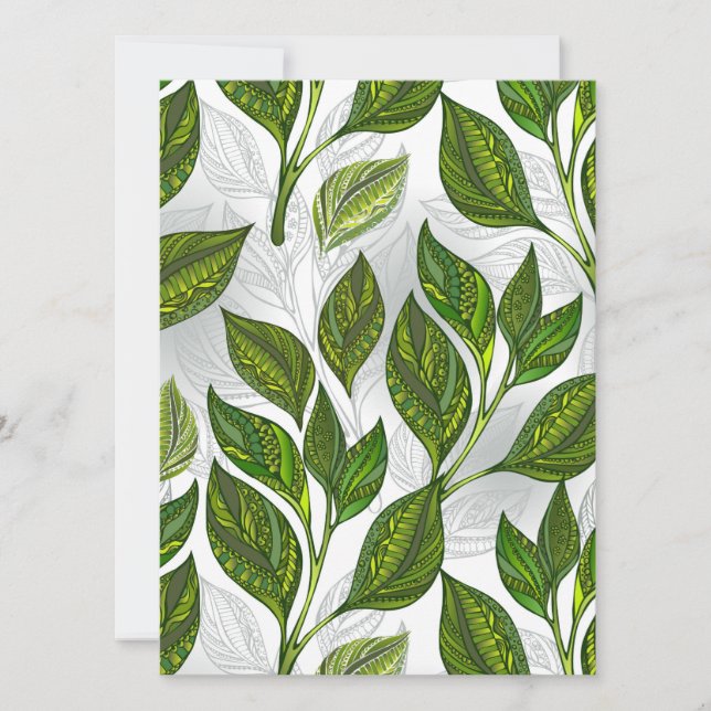 Seamless Pattern with Green Tea Leaves Card (Front)