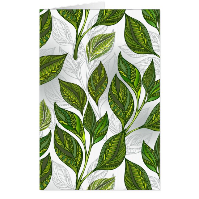 Seamless Pattern with Green Tea Leaves Card (Front)
