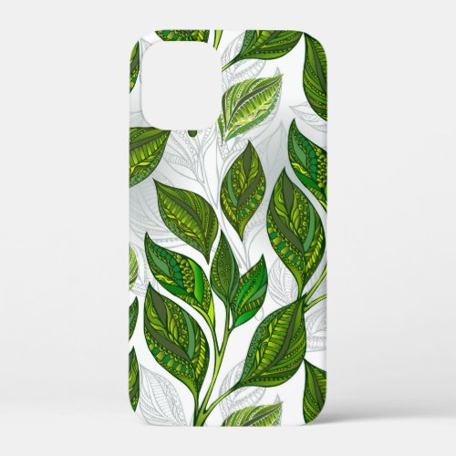 Seamless Pattern with Green Tea Leaves iPhone 12 Mini Case