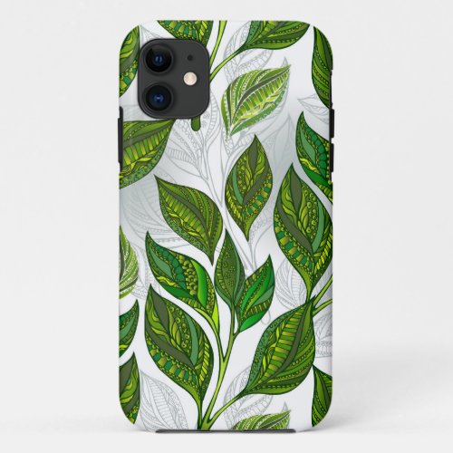 Seamless Pattern with Green Tea Leaves iPhone 11 Case