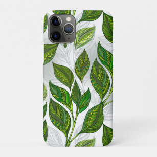 Seamless Pattern with Green Tea Leaves iPhone 11 Pro Case