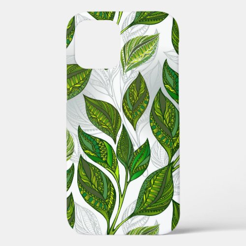 Seamless Pattern with Green Tea Leaves iPhone 12 Pro Case