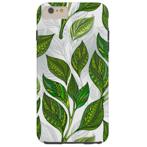 Seamless Pattern with Green Tea Leaves Tough iPhone 6 Plus Case