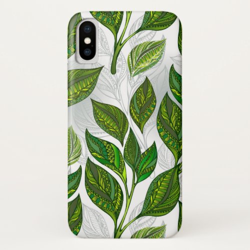 Seamless Pattern with Green Tea Leaves iPhone X Case
