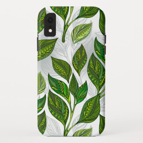 Seamless Pattern with Green Tea Leaves iPhone XR Case