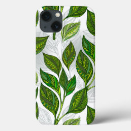 Seamless Pattern with Green Tea Leaves iPhone 13 Case