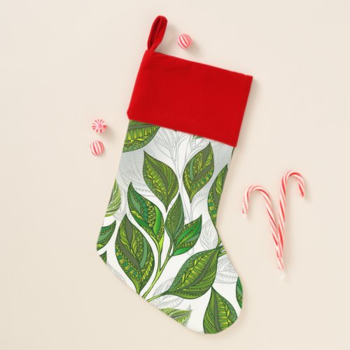 Seamless Pattern with Green Tea Leaves Christmas Stocking