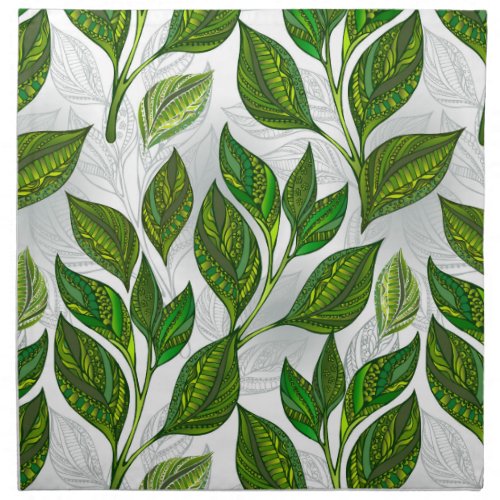Seamless Pattern with Green Tea Leaves Cloth Napkin