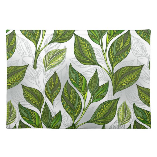 Seamless Pattern with Green Tea Leaves Cloth Placemat (Front)