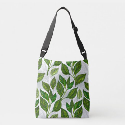 Seamless Pattern with Green Tea Leaves Crossbody Bag