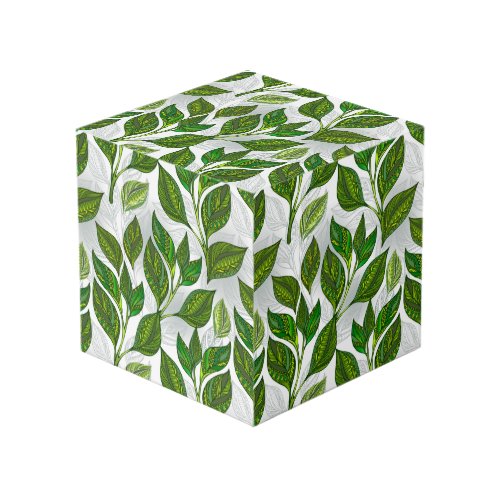 Seamless Pattern with Green Tea Leaves Cube