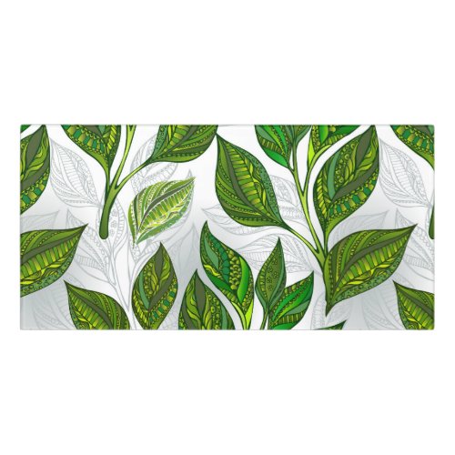 Seamless Pattern with Green Tea Leaves Door Sign