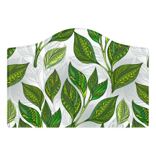 Seamless Pattern with Green Tea Leaves Door Sign