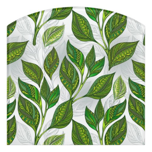 Seamless Pattern with Green Tea Leaves Door Sign