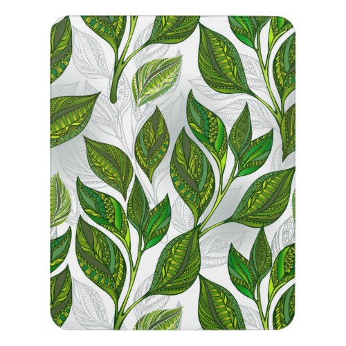 Seamless Pattern with Green Tea Leaves Door Sign