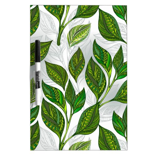 Seamless Pattern with Green Tea Leaves Dry Erase Board