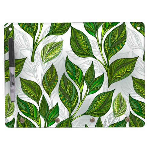 Seamless Pattern with Green Tea Leaves Dry Erase Board With Keychain Holder