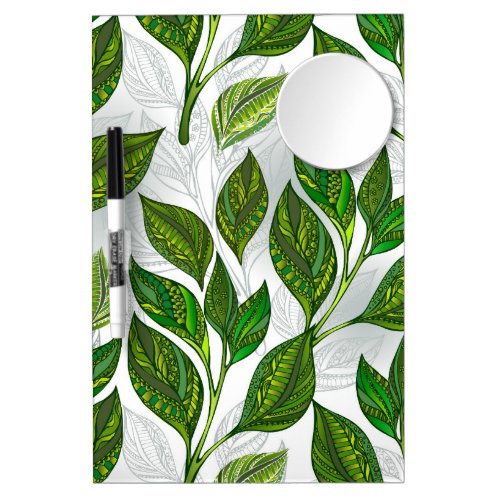 Seamless Pattern with Green Tea Leaves Dry Erase Board With Mirror