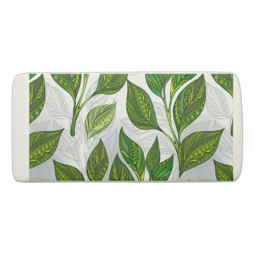 Seamless Pattern with Green Tea Leaves Eraser