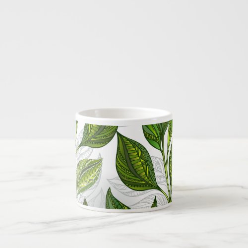 Seamless Pattern with Green Tea Leaves Espresso Cup