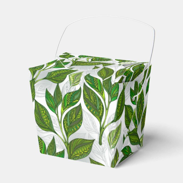 Seamless Pattern with Green Tea Leaves Favor Boxes (Front Side)
