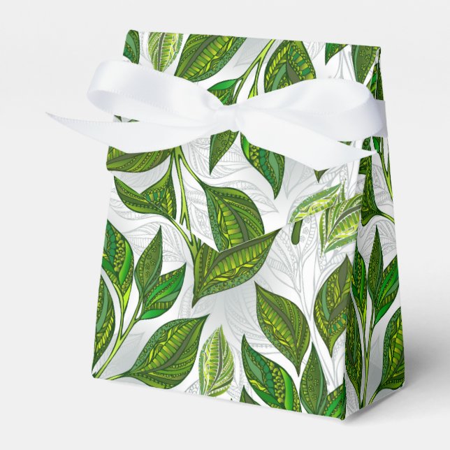 Seamless Pattern with Green Tea Leaves Favor Boxes (Front Side)