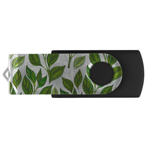Seamless Pattern with Green Tea Leaves Flash Drive