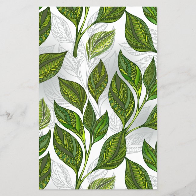 Seamless Pattern with Green Tea Leaves Flyer (Front)