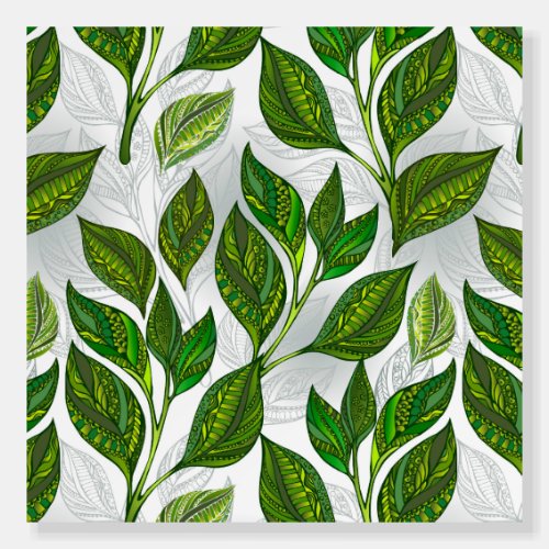 Seamless Pattern with Green Tea Leaves Foam Board