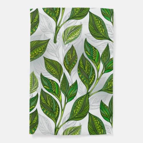 Seamless Pattern with Green Tea Leaves Garden Flag